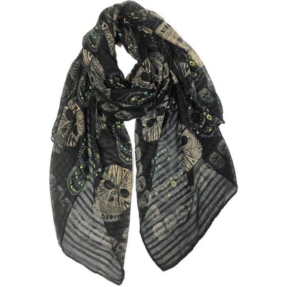 Womens Skull Scarf Large Cotton Shawl Wrap Sugar Skull Halloween Calavera
